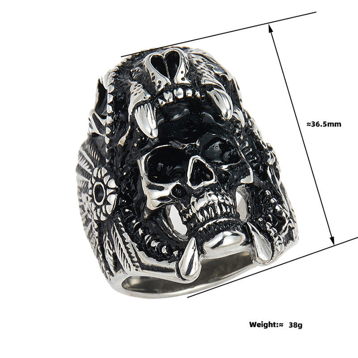 Vintage Carved Skull Totem Men’s Closed Band Ring, Distressed Punk-Style Ring