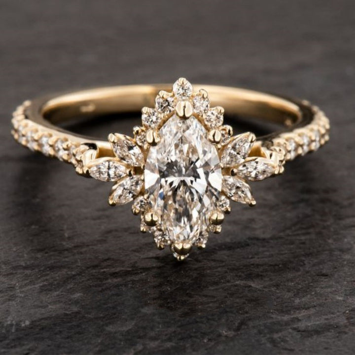 Luxurious marquise-cut diamond ring; elegant women&