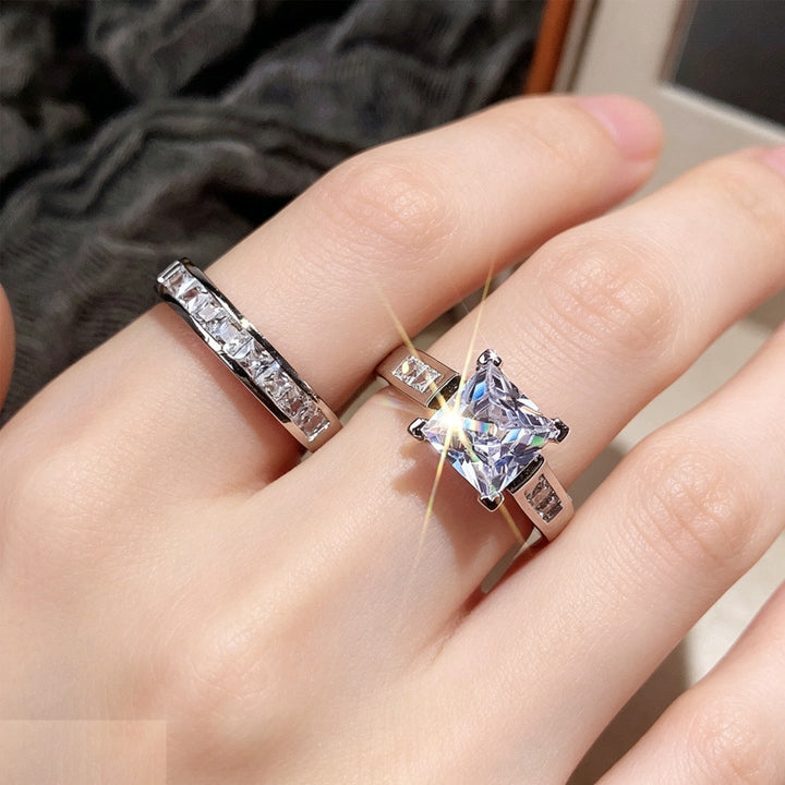 4-Prong Princess Cut Stack Bridal Ring Set, Channel Side Stone Yellow Gold & Silver Classic Wedding Ring