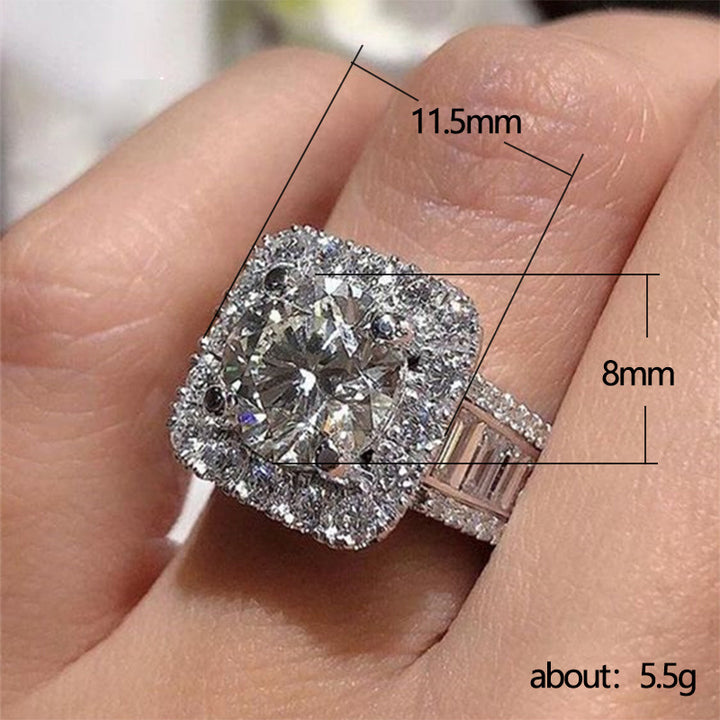 Round Cut Halo Engagement Ring, Baguette Diamond Ring for Formal Attire for Women
