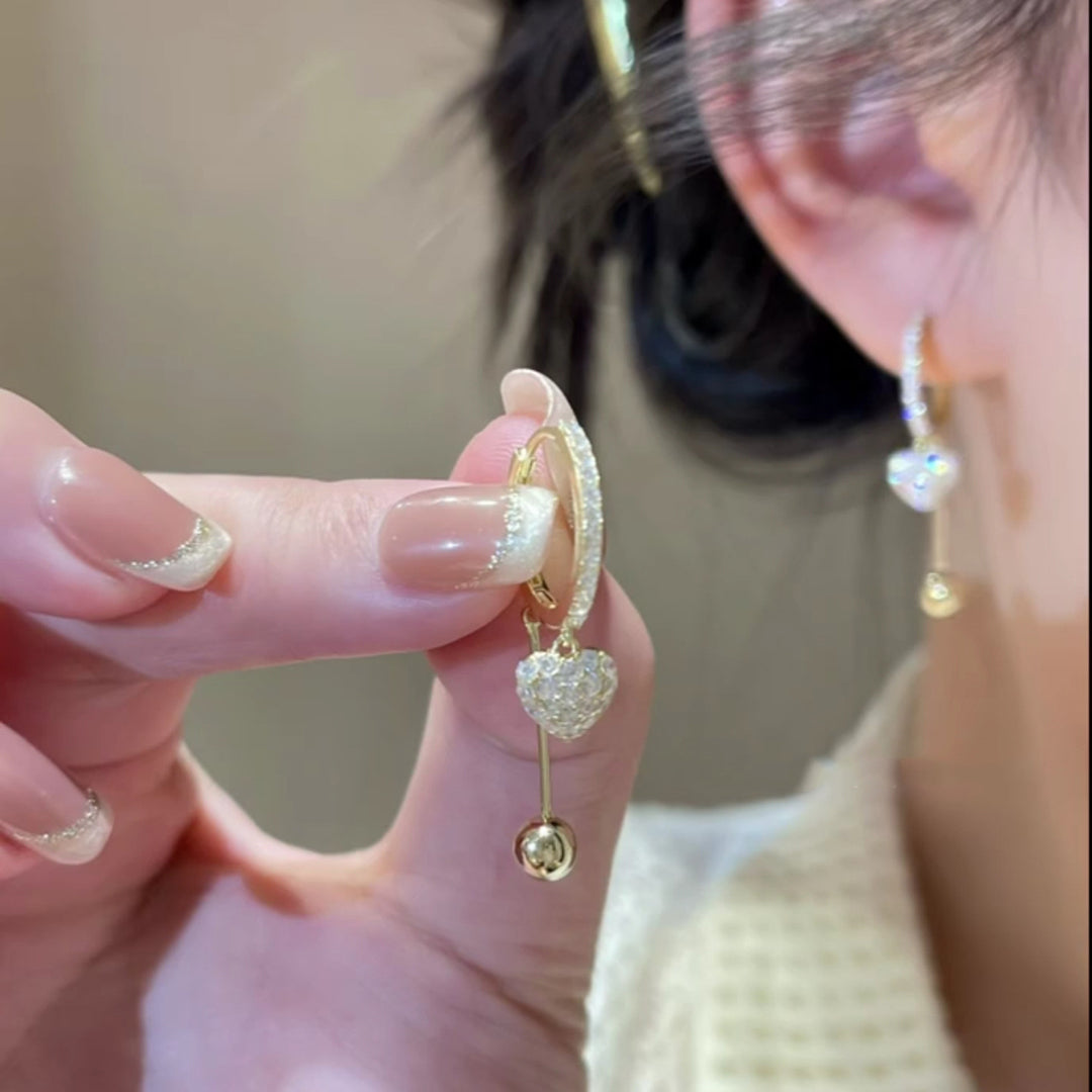 Affordable Luxury Heart-Shaped Tassel Earrings, Sparkling Paved Diamond Earrings for Women