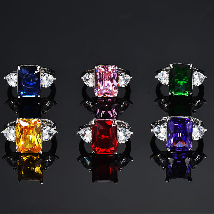 6 Colors Radiant Cut Multicolor Gemstone Open Adjustable Ring, Tone Pear Accent Gem Statement Jewelry