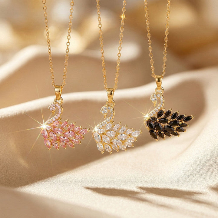 Full Diamond Swan Necklace, Dainty Pendant Cable Chain Necklace