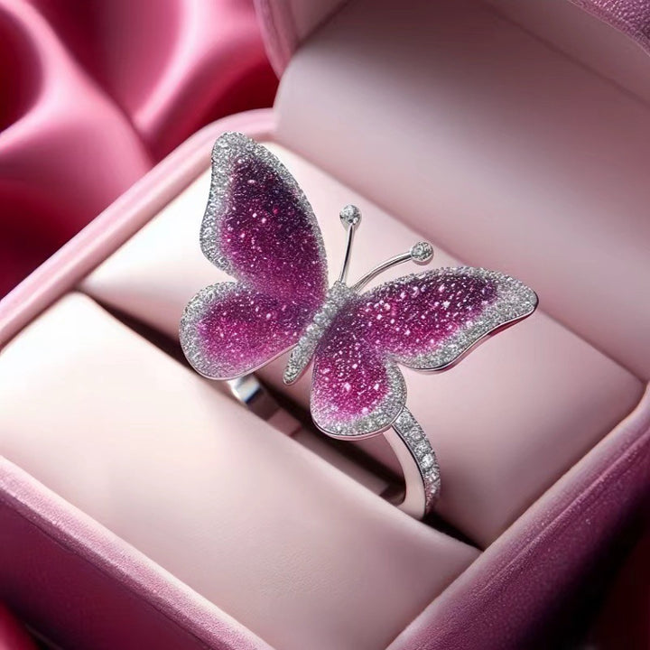 Exquisite Butterfly Statement Ring Sparkling Inlaid Design, Sophisticated Diamond Ring