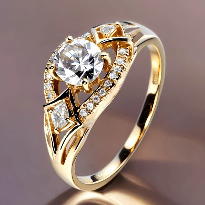 Vintage Open‑Work Multi‑Cut Diamond Promise Ring, Gold Tone Women’s Statement Ring