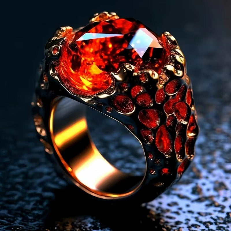 Bold Sculpted Statement Ring, Large Faceted Gemstone Chunky Ring for Men Women
