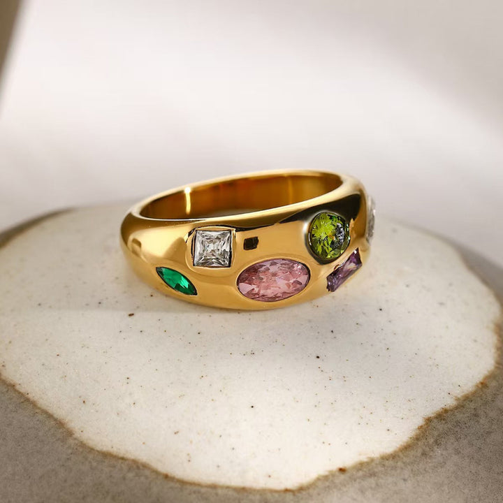 Vintage Gold Series Multi-Style Gem & Pearl Stackable Rings, Waterproof Fashion Statement Rings For Women
