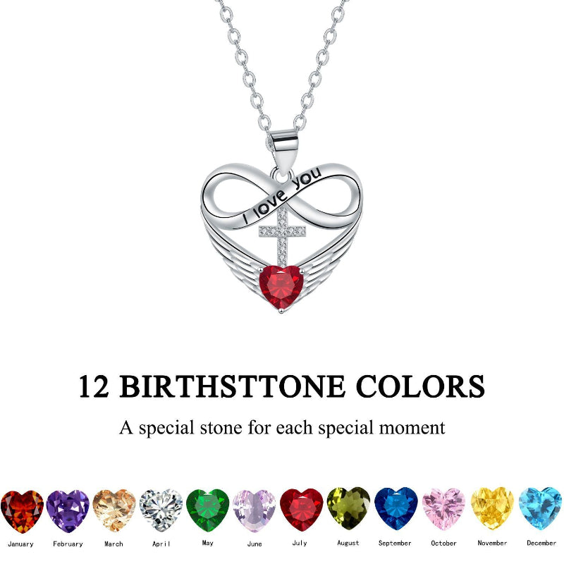 Infinity Heart Cross Angel Wing Necklace, 12 Birthstone For Women Collarbone necklace