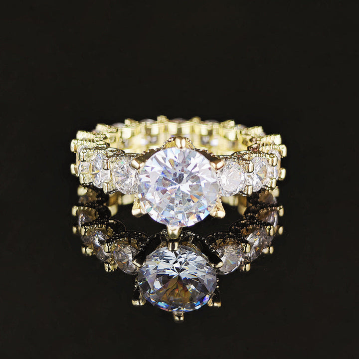 Vintage Ornate Round‑Cut Diamond Statement Ring, Full‑Band Pave Diamond Women Fashion Ring