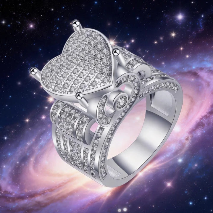 Stunning Heart Design Statement Ring, Eye-catching Sparkling Style for Women