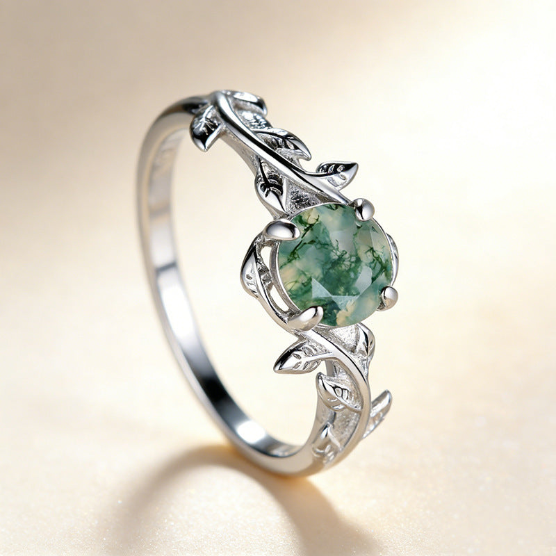 Nature Leaf Moss Agate Adjustable Open Ring, Perfect for Birthday&amp; Daily Wear for Women