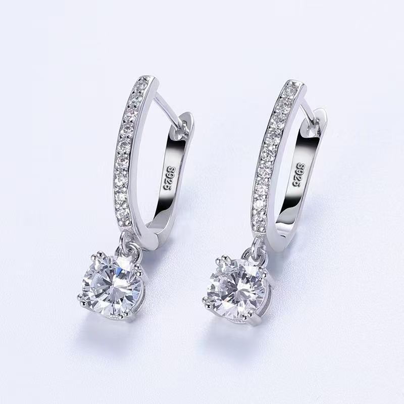 Round Sparkling Drop Hoop Earrings, Elegant and Versatile Ear Jewelry for Women