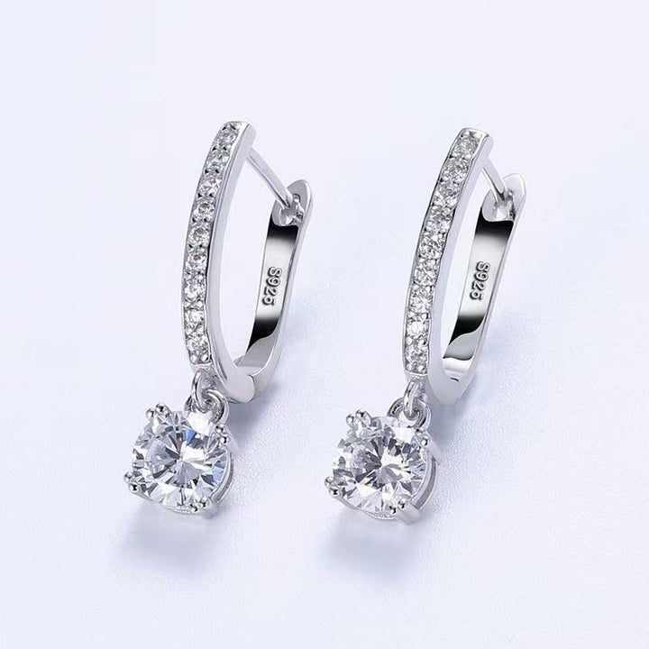 Round Sparkling Drop Hoop Earrings, Elegant and Versatile Ear Jewelry for Women