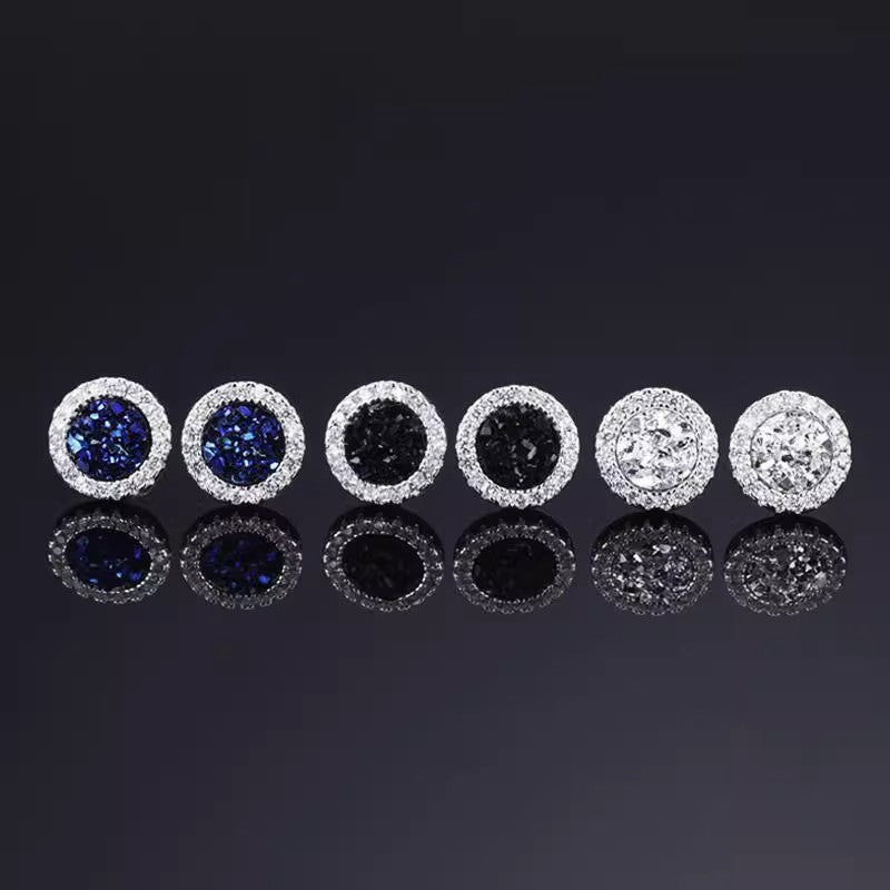 Diamond Cluster Brilliant Magnetic Ear Clips, Men’s Round Halo Magnetic Stud Earrings, No‑Piercing Required