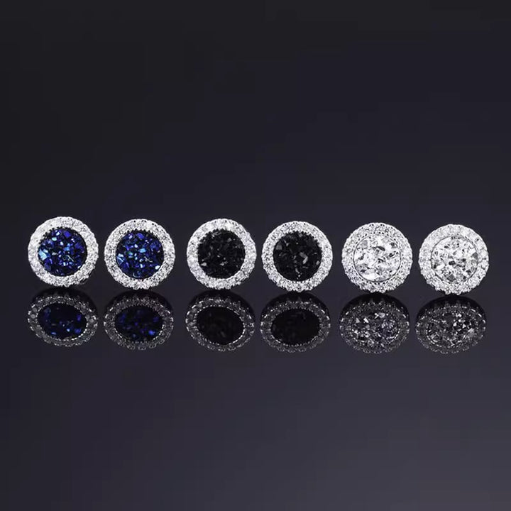 Diamond Cluster Brilliant Magnetic Ear Clips, Men’s Round Halo Magnetic Stud Earrings, No‑Piercing Required