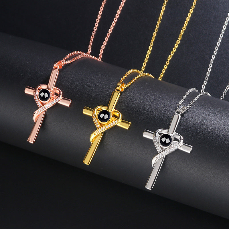 Infinity Heart Wrapped Cross Gem Pendant Necklace, Faith Love Religious Sentimental Women’s Collarbone
