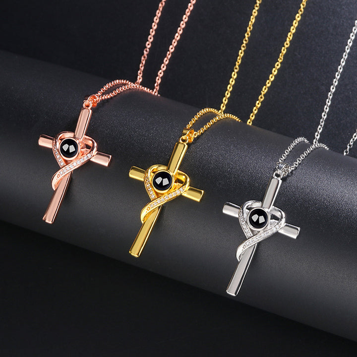 Infinity Heart Wrapped Cross Gem Pendant Necklace, Faith Love Religious Sentimental Women’s Collarbone