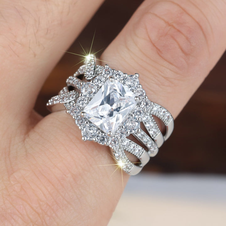 Radiant Cut Diamond Ring Set, Perfect for Birthday, Christmas Gift &amp; Daily Wear for Women