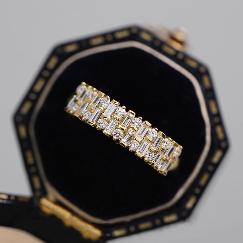 Baguette Diamond Full Eternity Band Ring, 14K Stackable Statement Elegant Ring