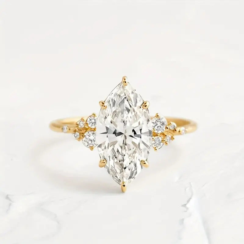 Marquise Diamond Vine Branch Yellow Engagement Ring, Dainty Nature Inspired Floral Promise Ring