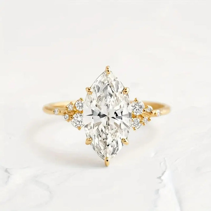Marquise Diamond Vine Branch Yellow Engagement Ring, Dainty Nature Inspired Floral Promise Ring