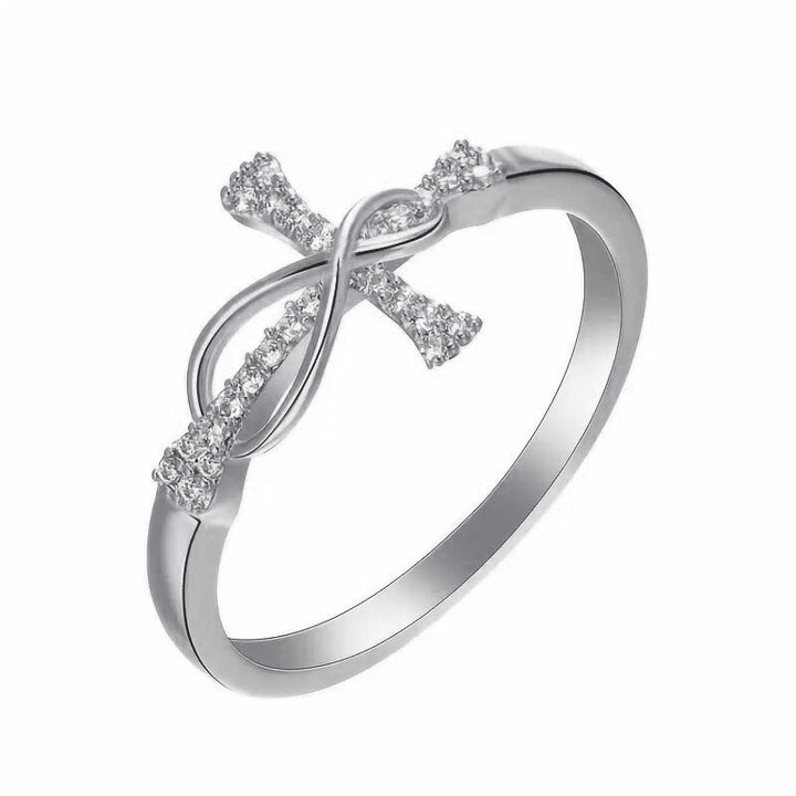 Infinity Loop Cross Full Pave Diamond Band Ring, Faith Eternal Love Women Stackable Jewelry