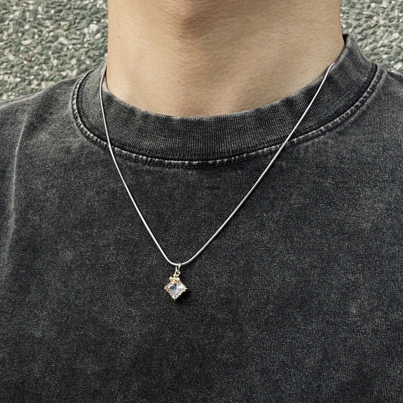 Two‑Tone Cross Diamond Sweater Necklace, Minimalist Gothic Charm Necklace, Ideal Gift for Couples