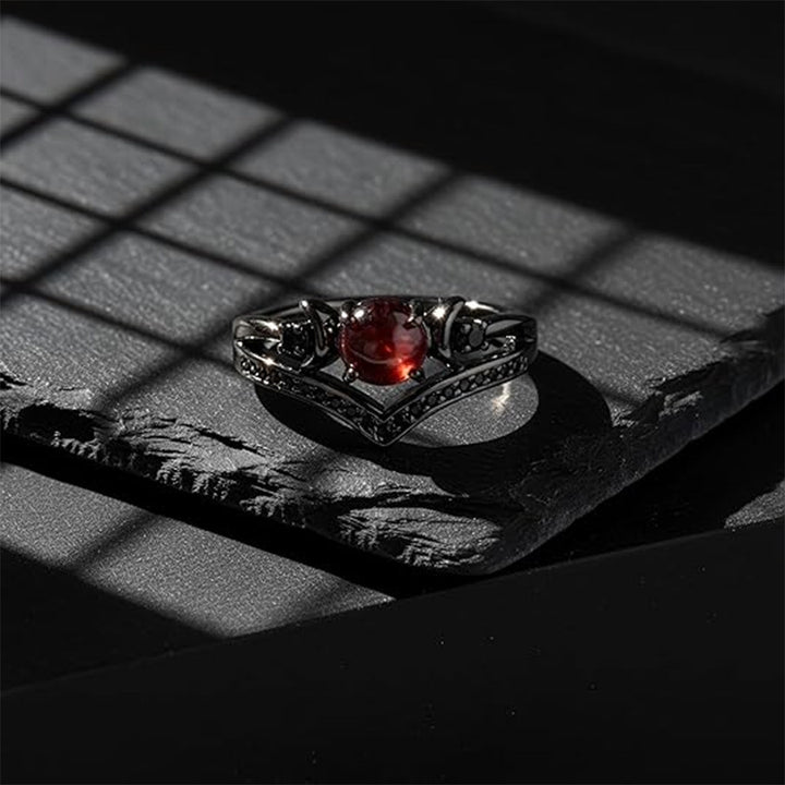 Vintage-Style Round Gem Adjustable Statement Ring, Openwork Gothic Ring for Women