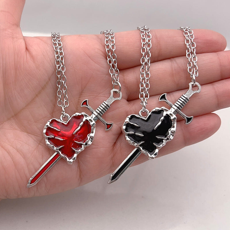 S925 Sword‑Through‑Heart Couple Collarbone Necklaces, Perfect Gift Choice For Couples