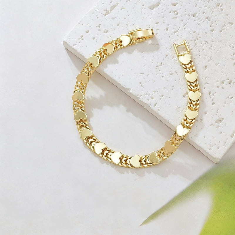 Polished Heart Link Chain Bracelet, Gold Tone Women’s Fashion Bracelet
