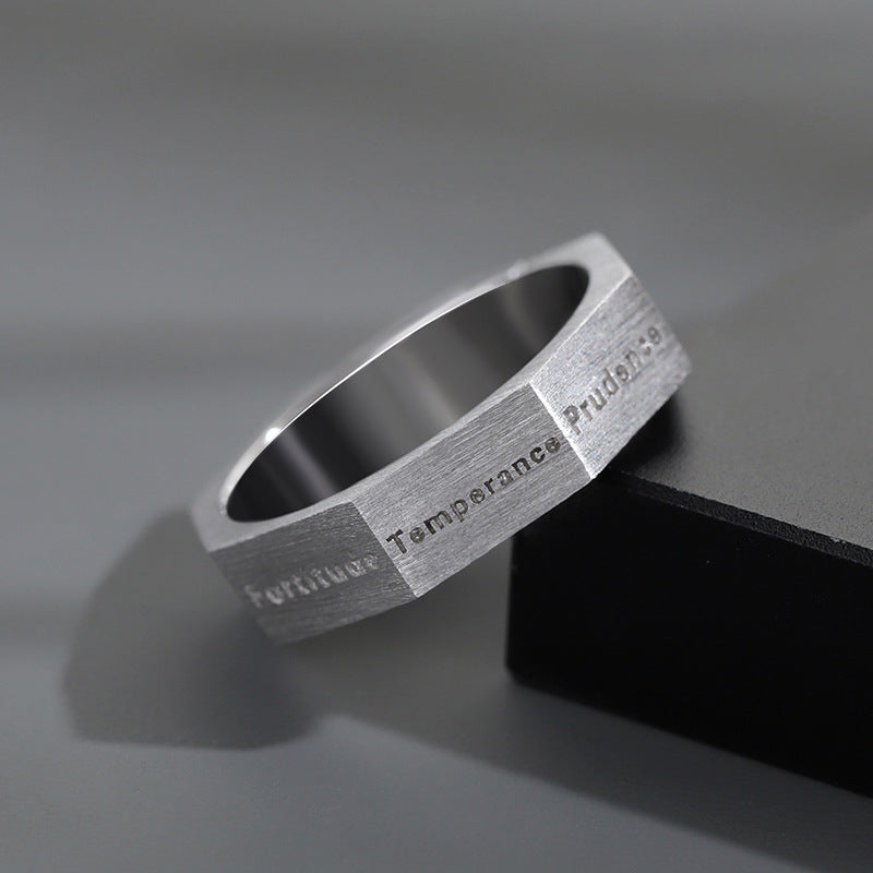 Faceted Seven Virtues Letter Open Ring for Daily Wear, Perfect Gift for Men Women