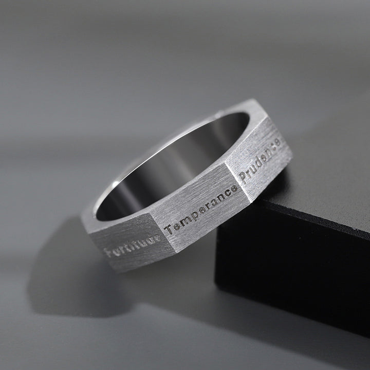 Faceted Seven Virtues Letter Open Ring for Daily Wear, Perfect Gift for Men Women