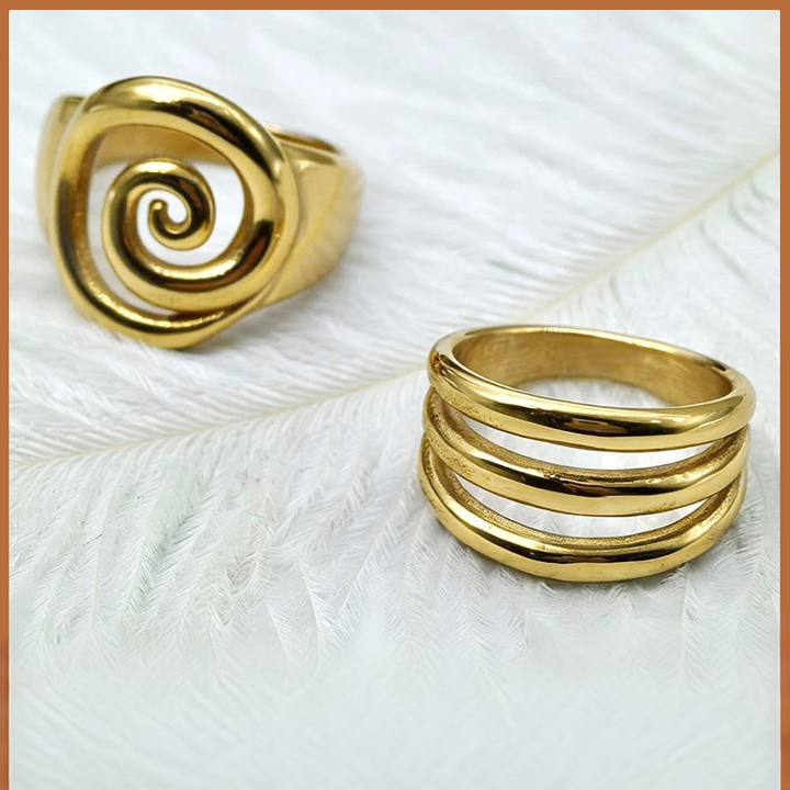 Modern Abstract Multi‑Style Statement Ring Set, Spiral &amp; Triple‑Band Ring