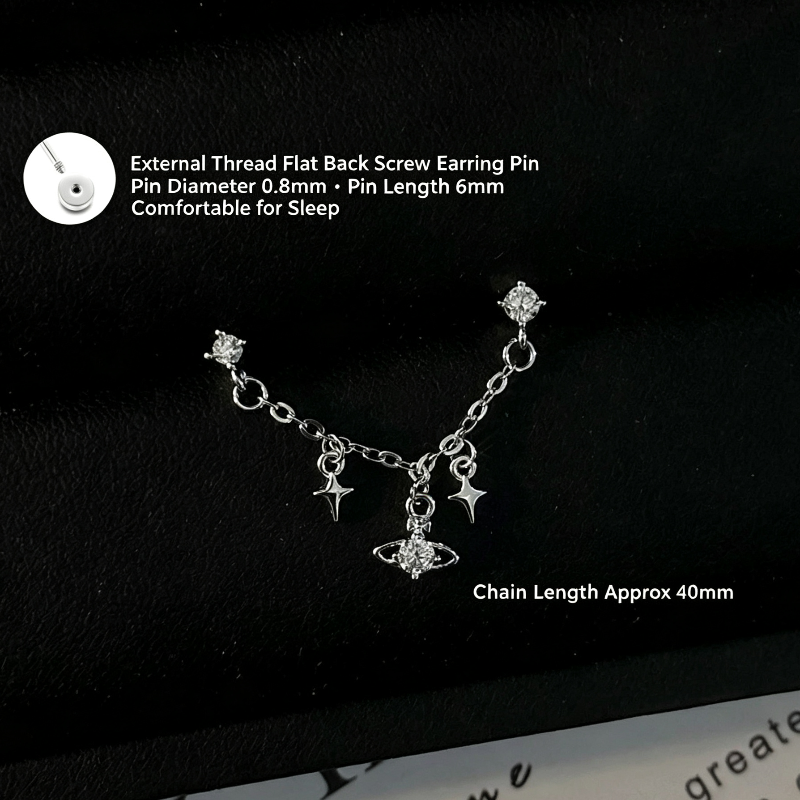 Ear cartilage stud with chain (for double piercings), Sold Single, Stylish Stud Earrings
