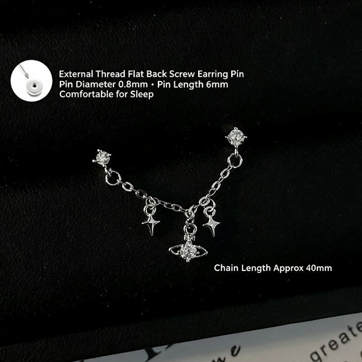 Ear cartilage stud with chain (for double piercings), Sold Single, Stylish Stud Earrings