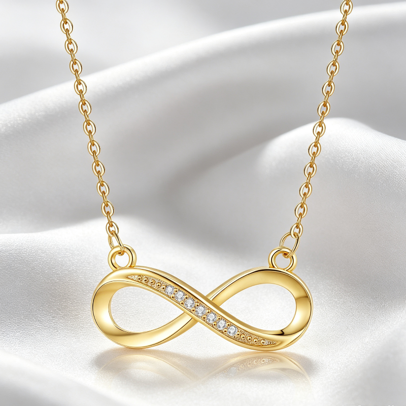 Pave Diamond Infinity Symbol Pendant Necklace, Dainty Eternal Love Collarbone Jewelry For Women