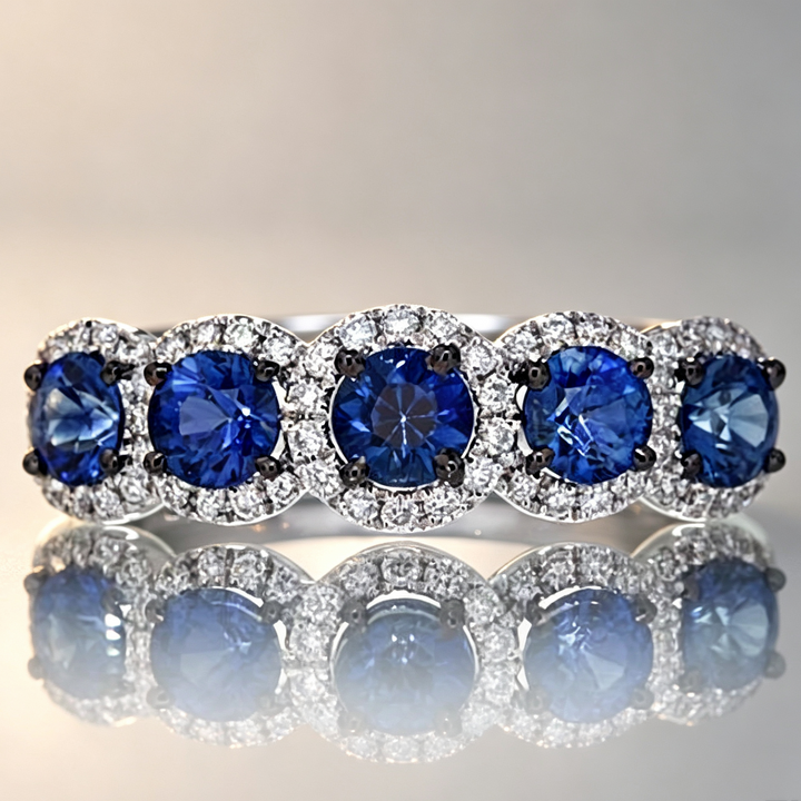 S925 Silver Multi‑Stone Halo Eternity Band Ring, Two Gemstone Color Options