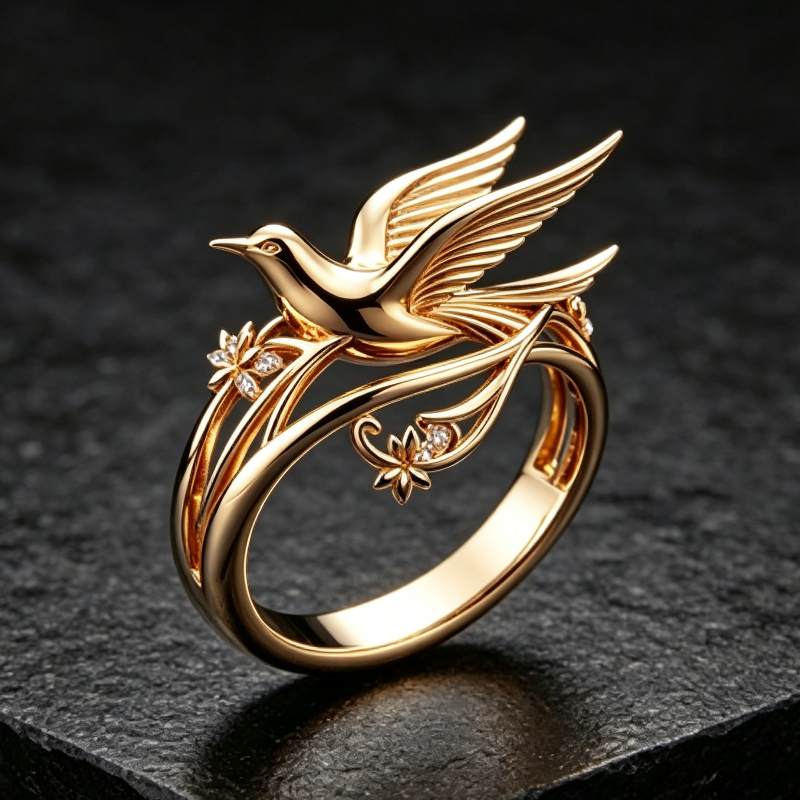 Elegant Bird Shaped Sculpted Ring, 14K Retro Minimalist Style