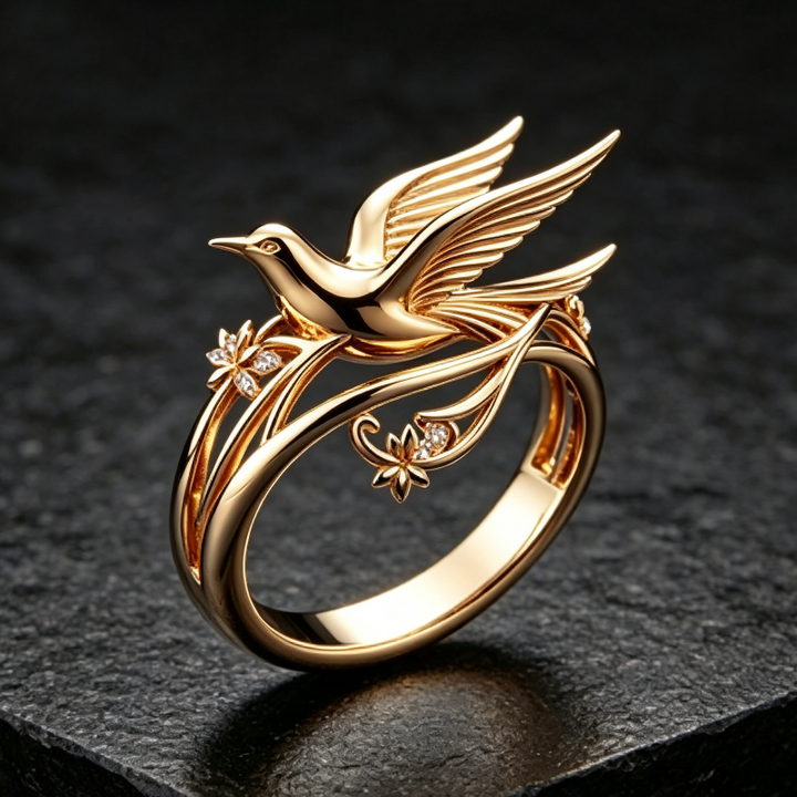 Elegant Bird Shaped Sculpted Ring, 14K Retro Minimalist Style