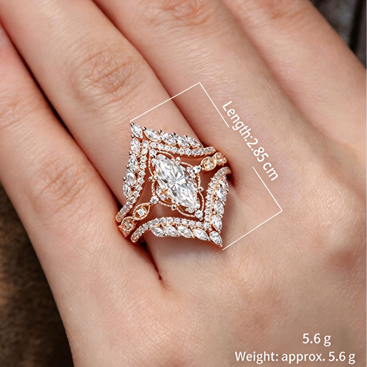 Marquise Diamond Stackable Ring Set, Vintage V-Shaped Elegant Bridal Wedding Rings for Women