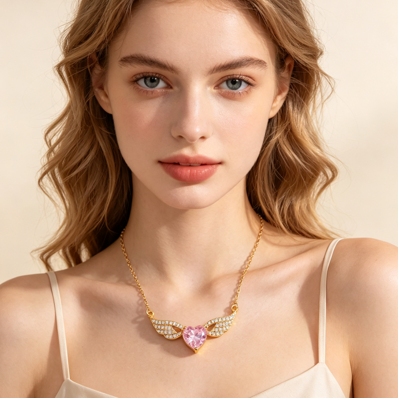 Angel Wings Heart Diamond & Gemstone Pendant Necklaces, Variants Women's Daily Fine Jewelry