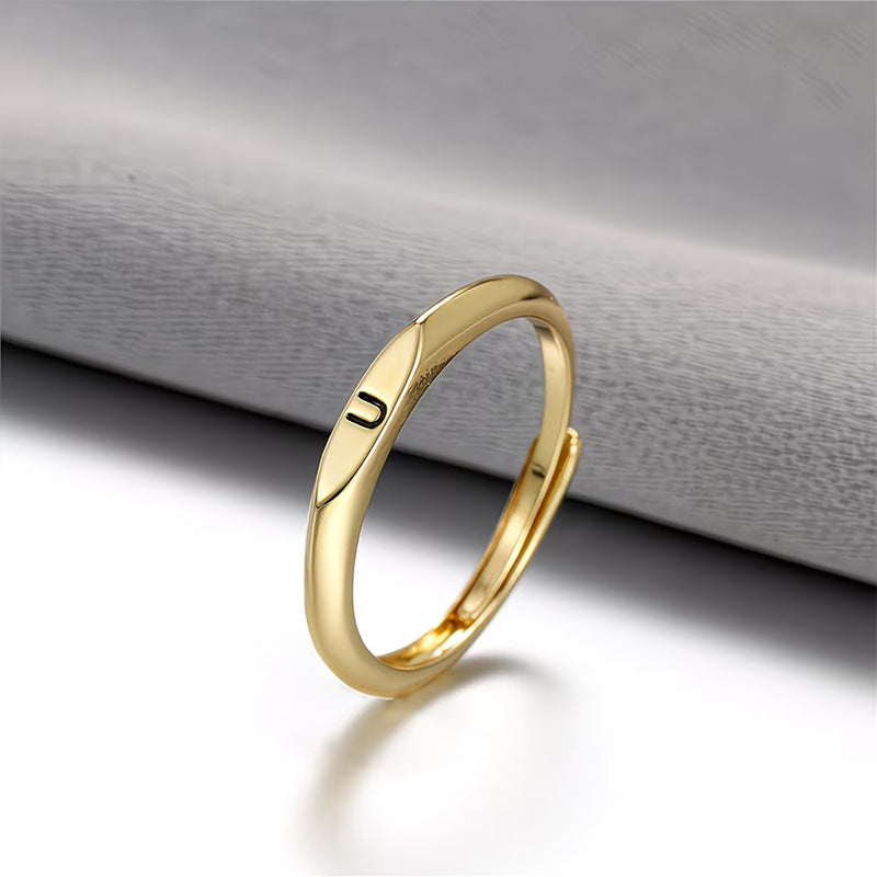 Custom 26 Initial Adjustable Stackable Ring, 14K Gold Dainty Tiny Minimalist Personalized Women Promise Band