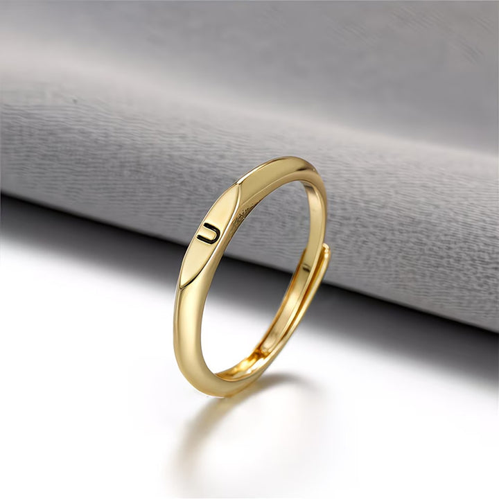 Custom 26 Initial Adjustable Stackable Ring, 14K Gold Dainty Tiny Minimalist Personalized Women Promise Band