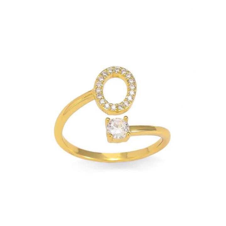 26 Letters Pave Initial Open Ring, Dainty Personalized Stackable Signet Ring