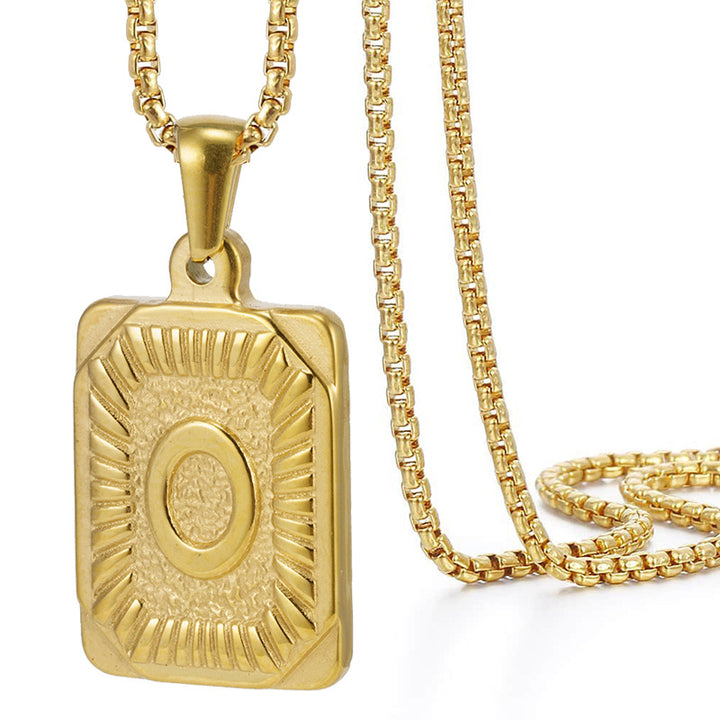 A-Z Vintage Sunburst Initial Tag Pendant Necklace, Personalized Men Women Hip Hop Stackable Statement Jewelry