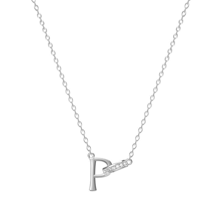 26 Letters Initial Necklace, Diamond Accent Personalized Women Collarbone necklace