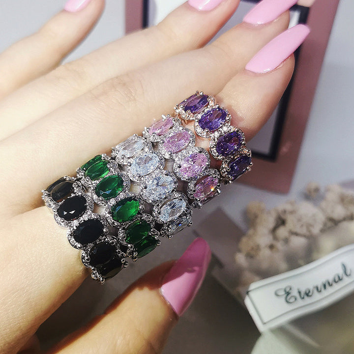 Vibrant Oval Gemstone Eternity Band Ring, Multi-color Statement Stackable Ring for Women