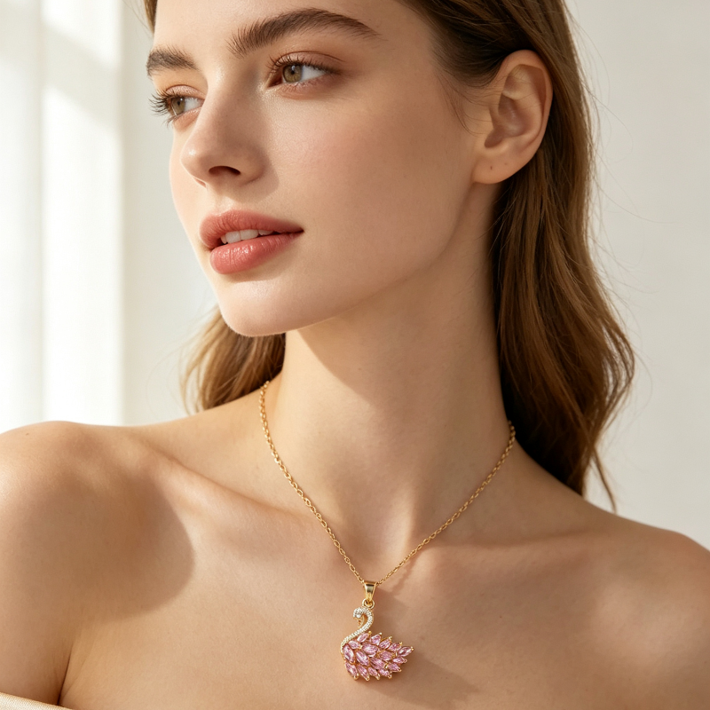 Full Diamond Swan Necklace, Dainty Pendant Cable Chain Necklace