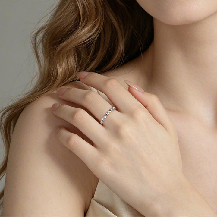 S925 Olive Leaf Stackable Ring, Adjustable Tiny diamond Band Ring for Women