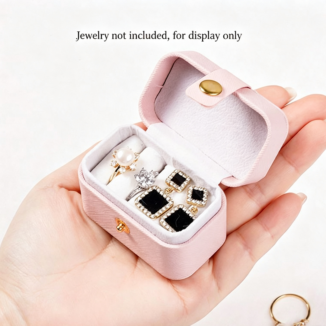 Portable Mini Snap‑Button PU Leather Ring Jewelry Storage Box for Travel Use &amp; Gifting for Jewelry Lovers
